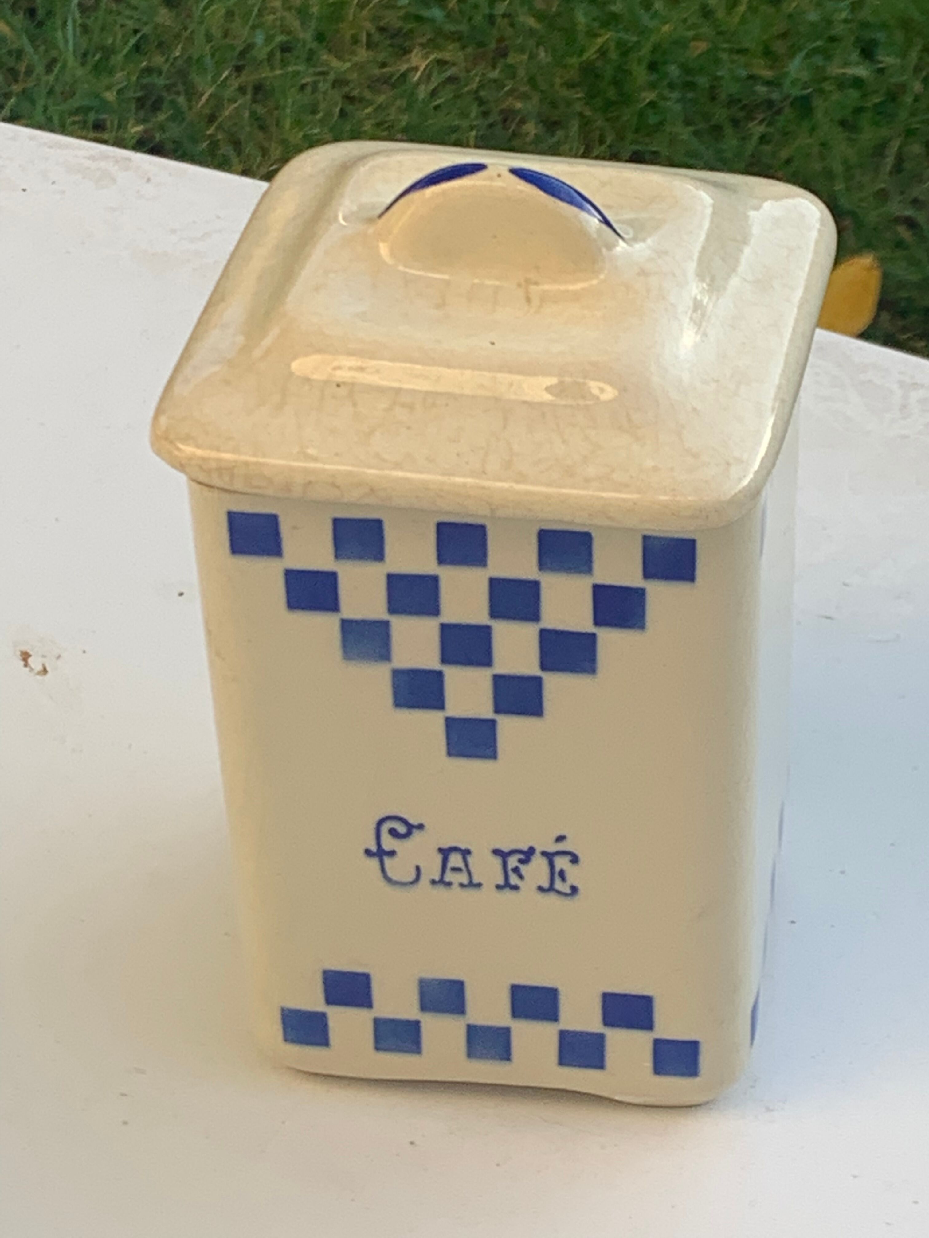 Set of 3 earthenware spice pots geometric pattern art deco period