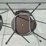 3 Chaises en skaï marron chocolat des années 1960-1970, estampillées.