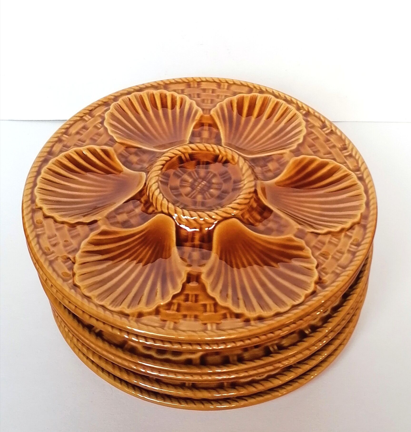 6 oyster plates majolica barbotine Longchamp