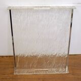 Large plateau 1970s in crumpled/frosted plexiglass & chrome strips