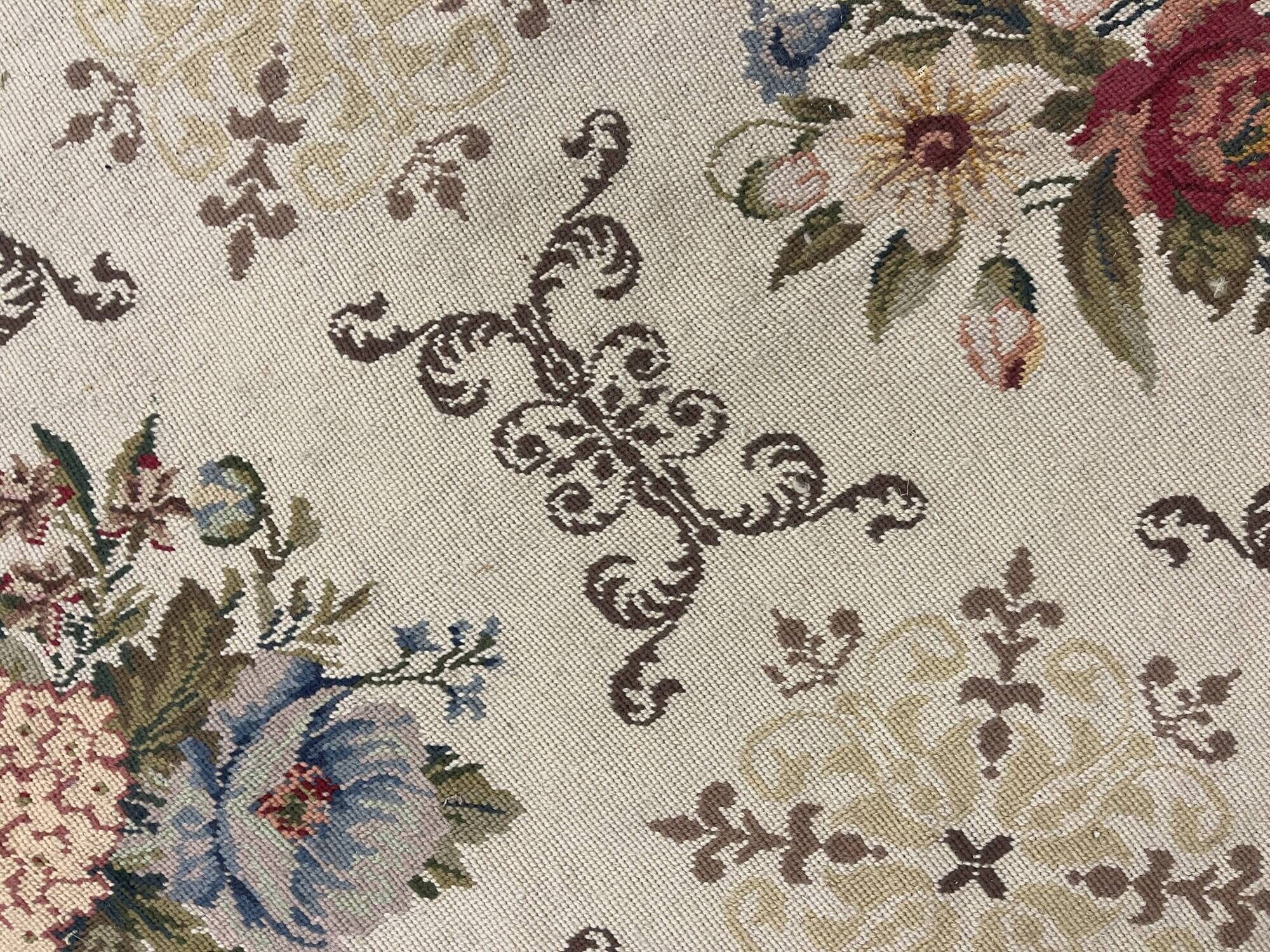 Very Large Aubusson Style Needlepoint Rug 360x470 cm Blue Floral Flatweave Wool