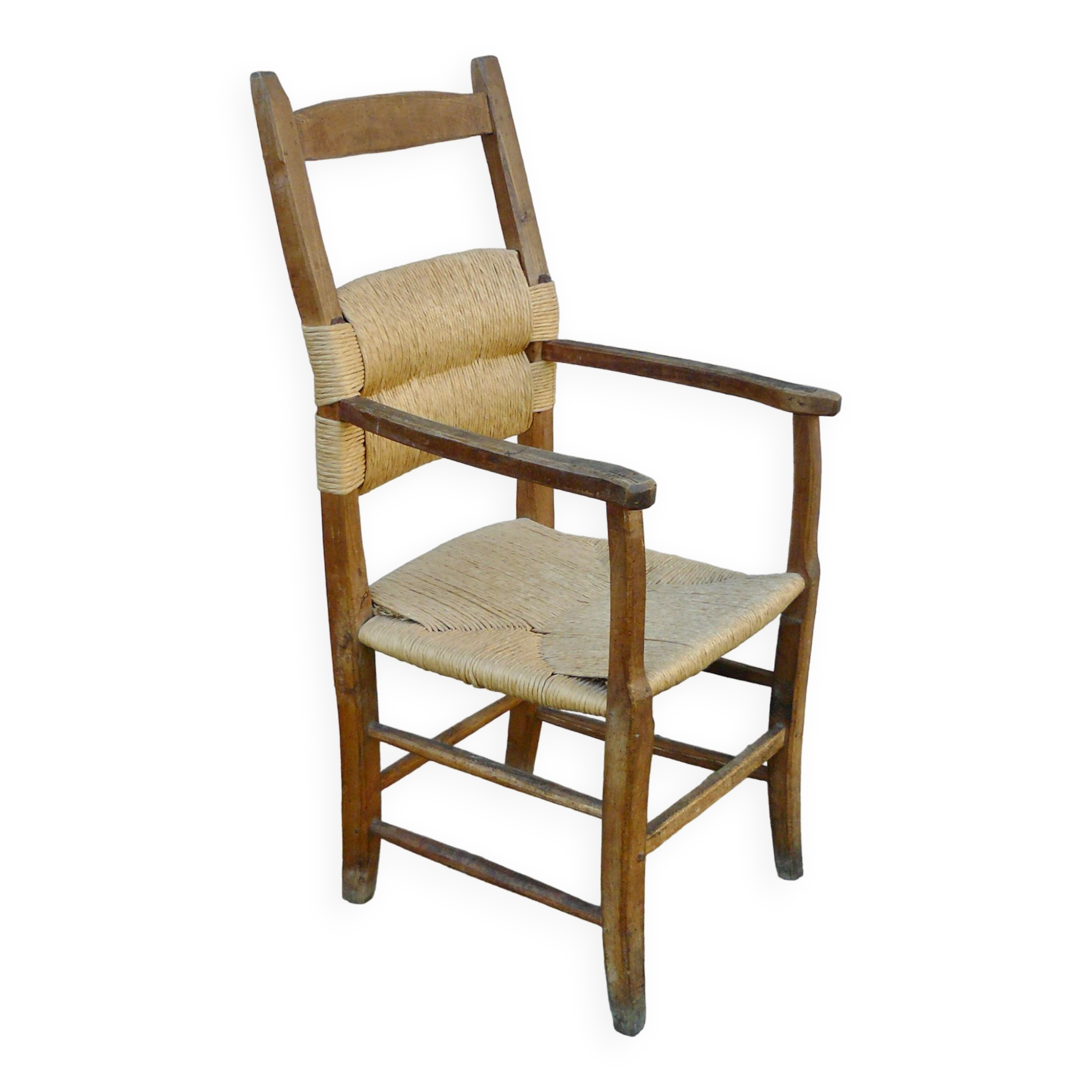 Brutalist straw armchair Folk art