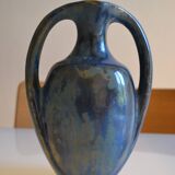 Iridescent Pierrefonds stoneware amphora vase, Art Deco, 1930, signed