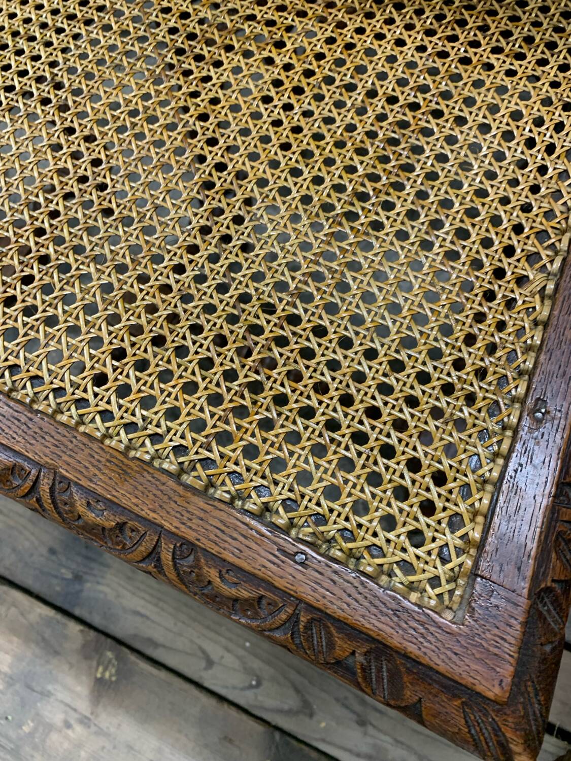 6 antique Henry II caned chairs