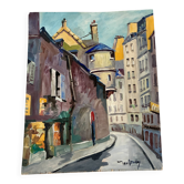 Tableau ancien huile sur Isorel "Paris rue de l'Hôtel de Ville"