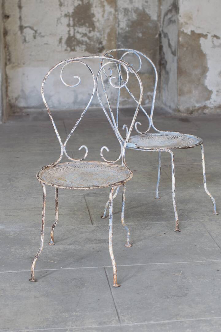 Two iron garden chairs 1950
