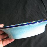 Panière enamels de Longwy decoration turquoise blue background and flowers