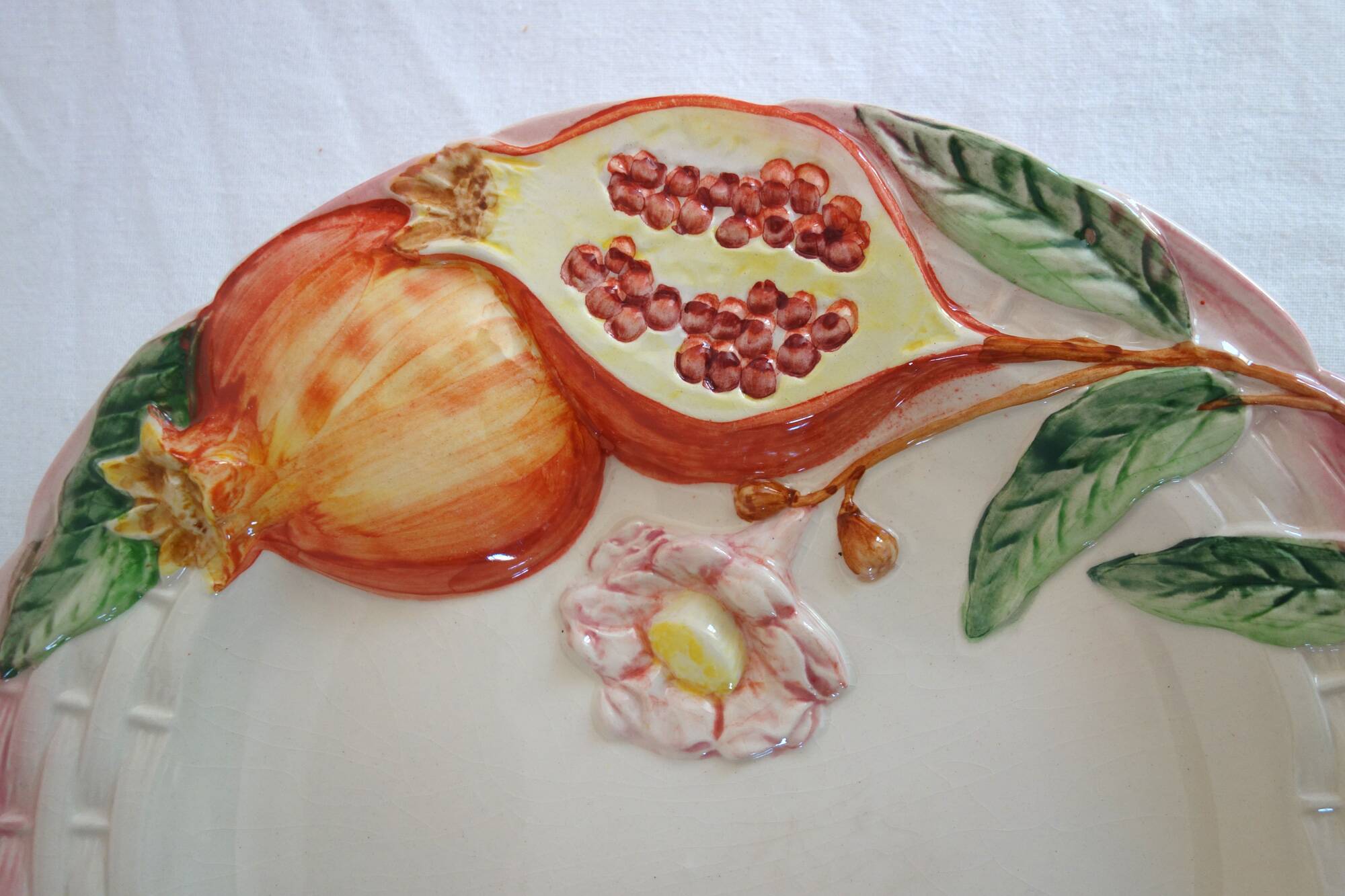 2 vintage pomegranate slip plates signed Francesco Guarino