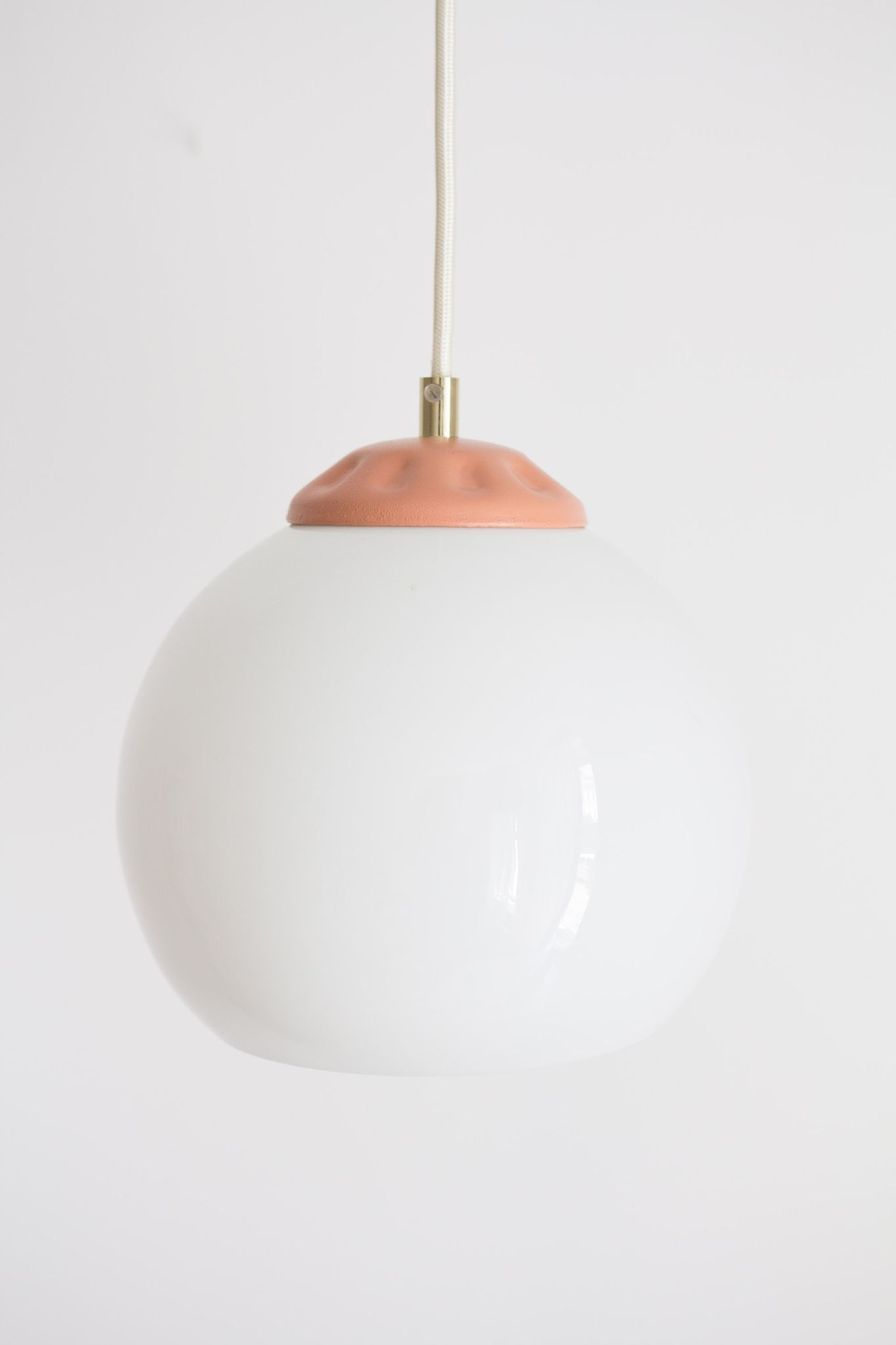 Vintage pendant lamp from milkglass lampshade with pink detail
