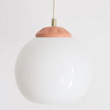 Vintage pendant lamp from milkglass lampshade with pink detail