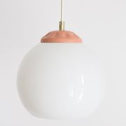 Vintage pendant lamp from milkglass lampshade with pink detail