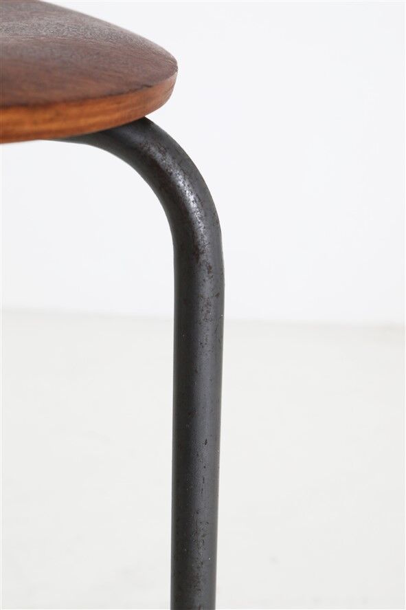 Set of 2 mid-century stools / teak / steel / Danish industrial design / 1960s