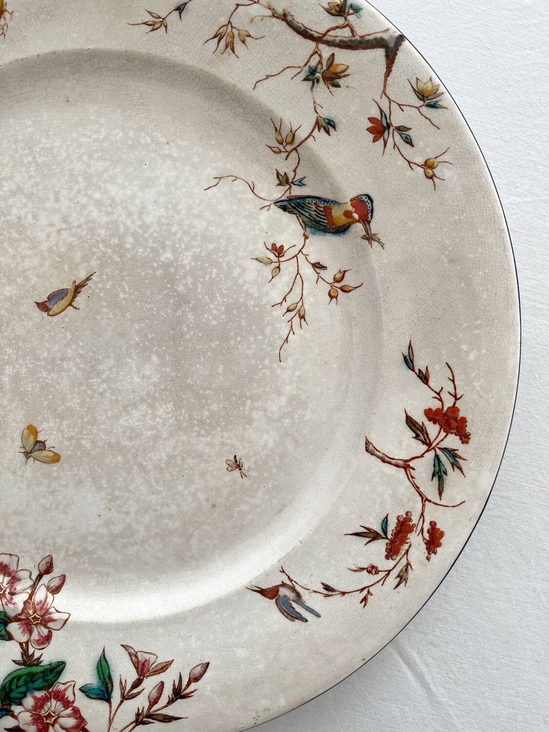 Round polychrome ironstone platter "Nella" by Jules Vieillard, Bordeaux