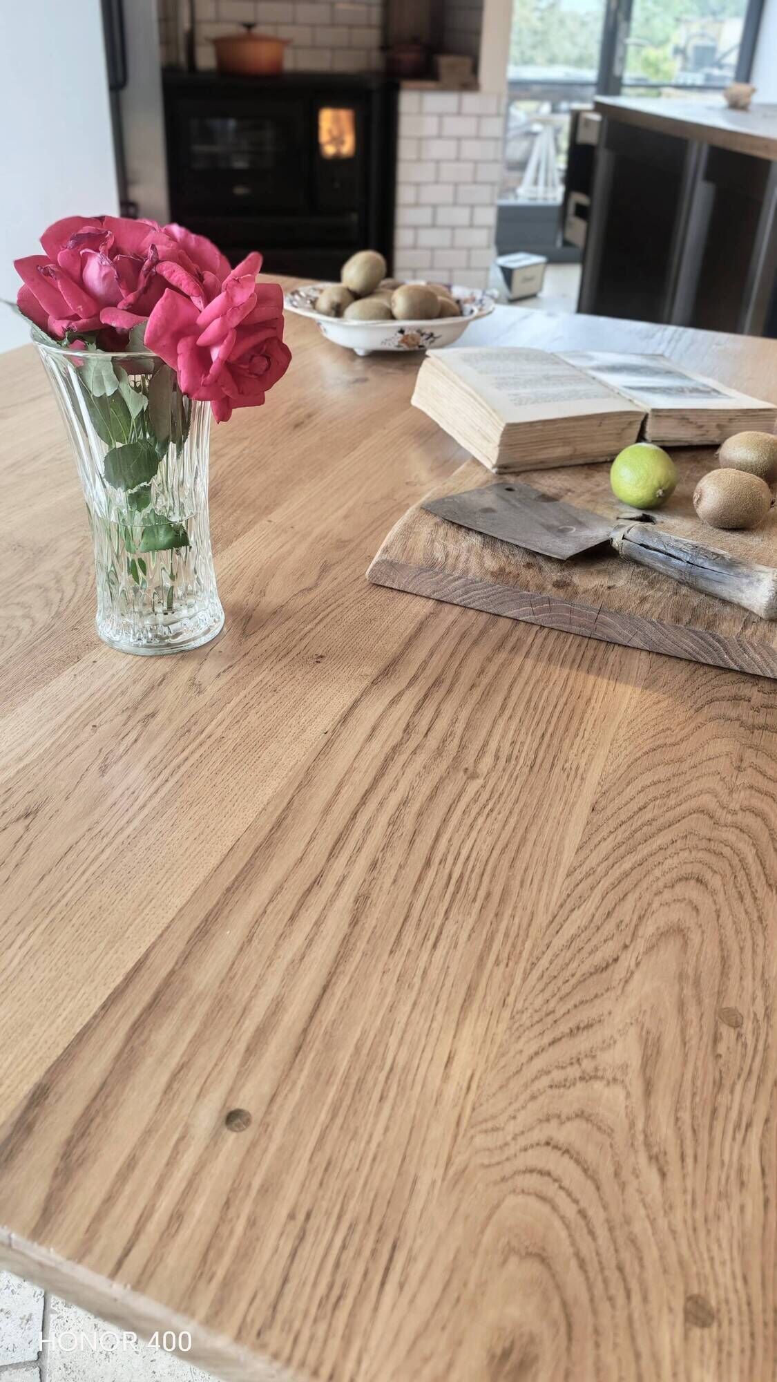 Farm table and bench ("A frame") in solid French oak.