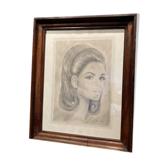 Framed drawing representing a woman, signed ER.