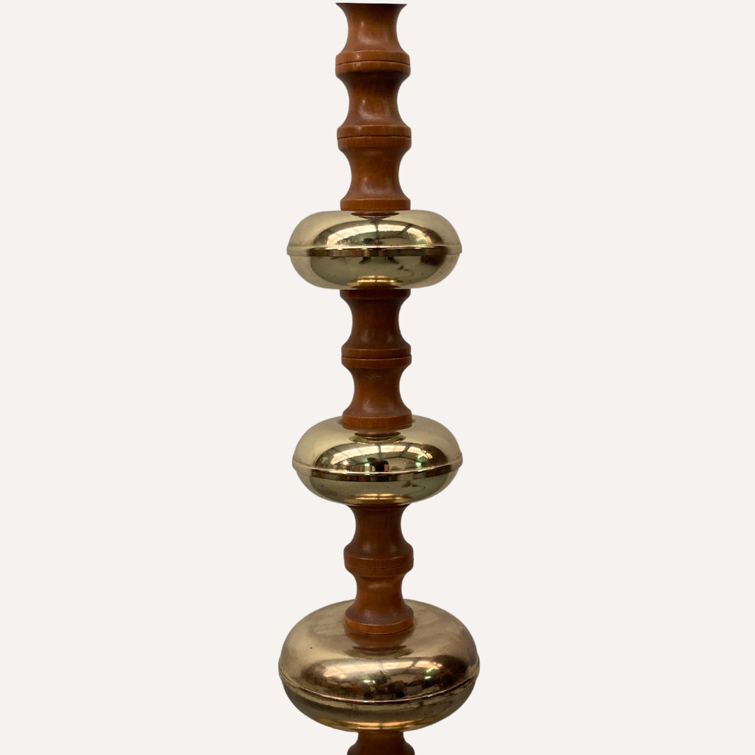 Brass and wood turnt large table or floor lamp by VEB Narva Leuchtenbau Germany, 1970s