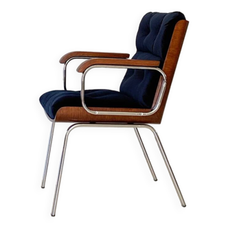 Vintage wood and metal velvet armchair