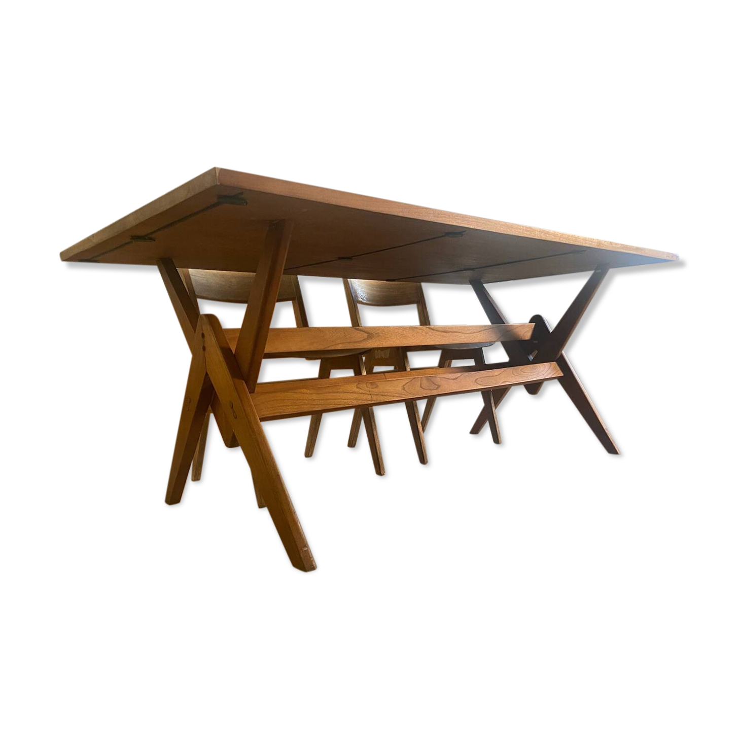 Table à manger pied compas dans le goût de Pierre Jeanneret