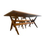 Table à manger pied compas dans le goût de Pierre Jeanneret