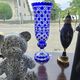 Cobalt blue cut crystal vase "The Great Owls" – Large model on a pedestal