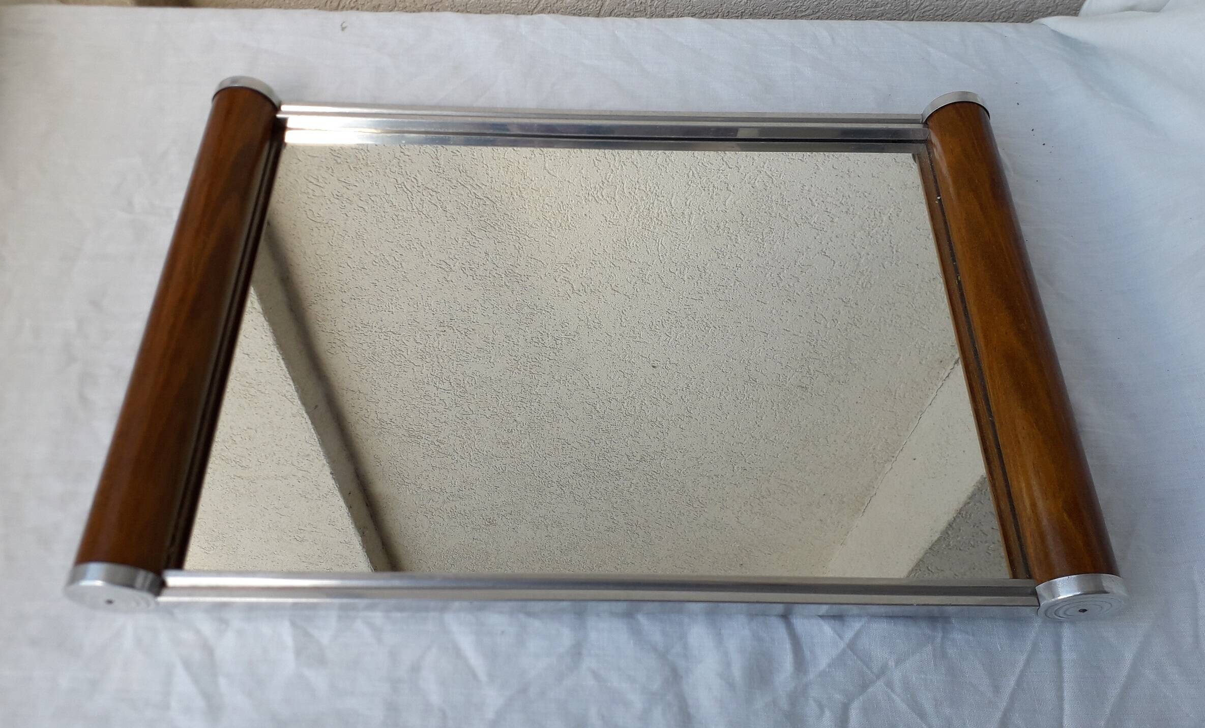 Mirror and wood tray