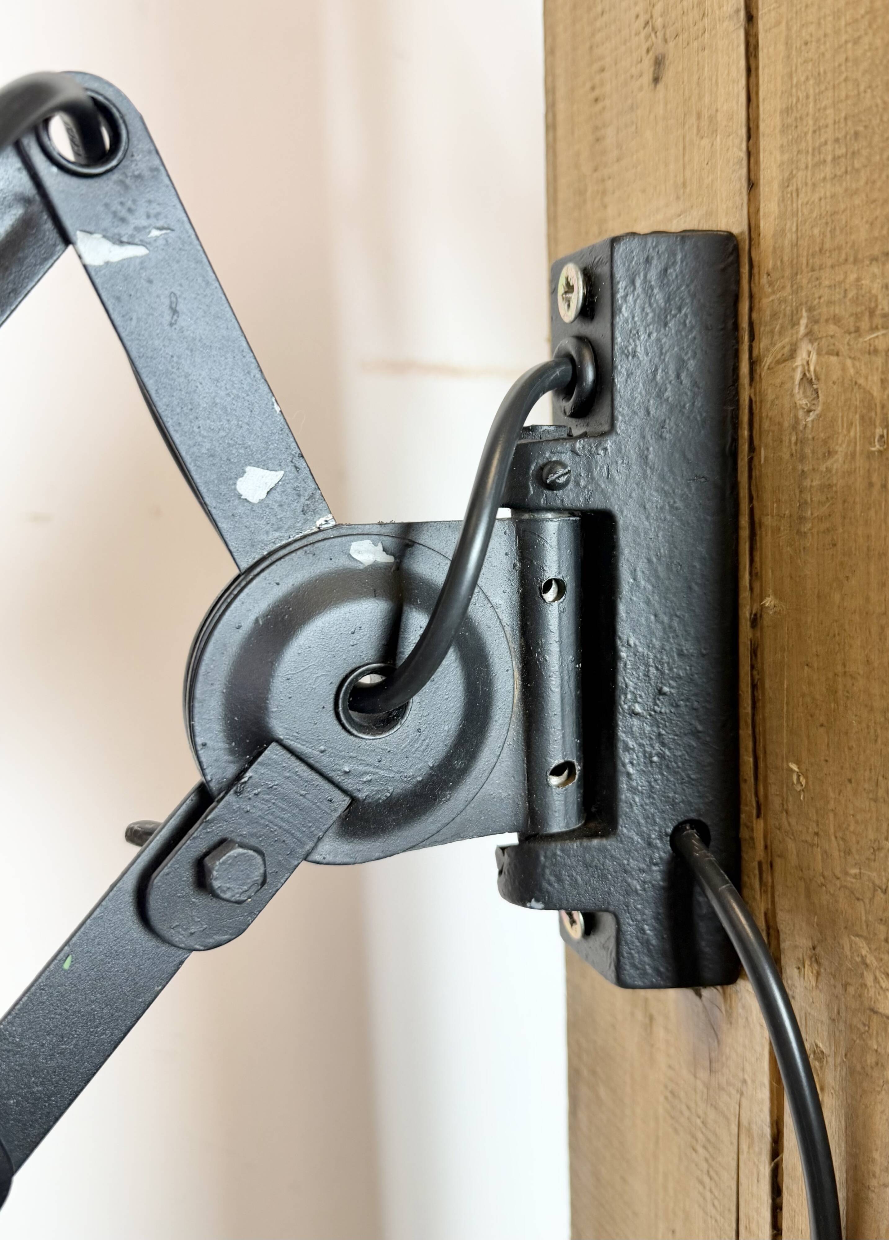 Industrial Black Enamel Scissor Wall Lamp, 1950s