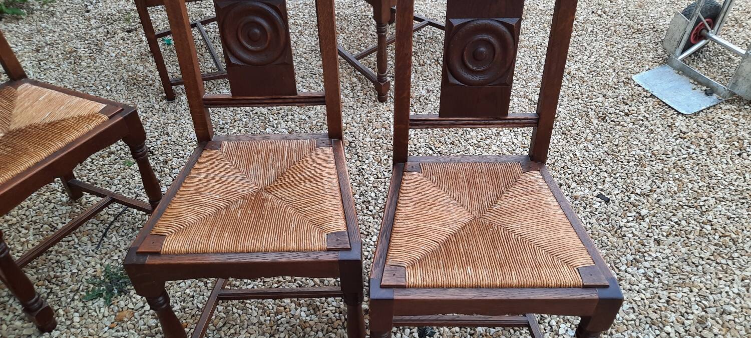 6 chairs and two brutalist armchairs