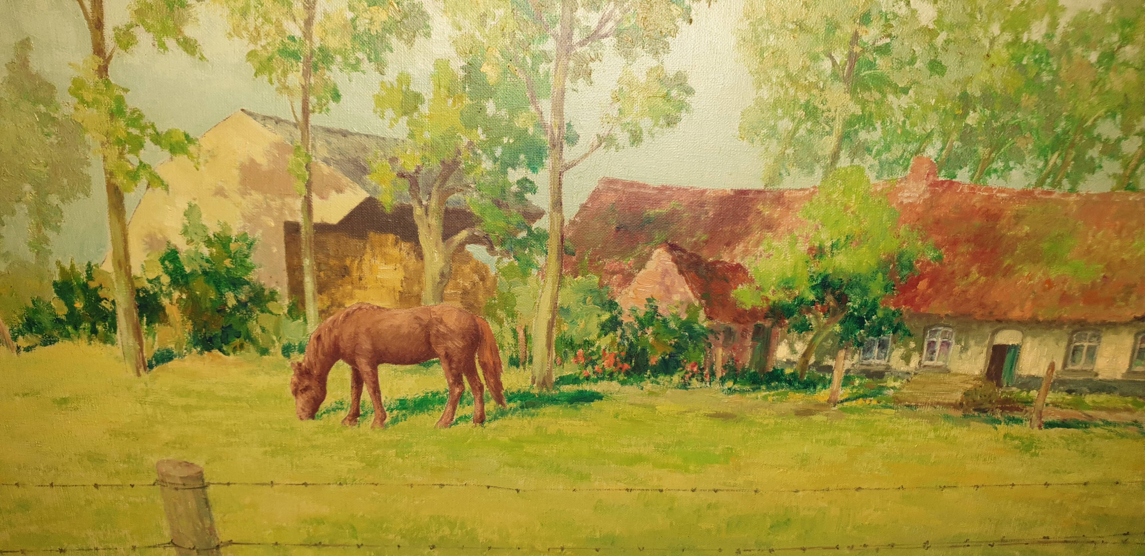 Huile sur toile campagne pastorale 1970