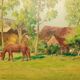 Huile sur toile campagne pastorale 1970