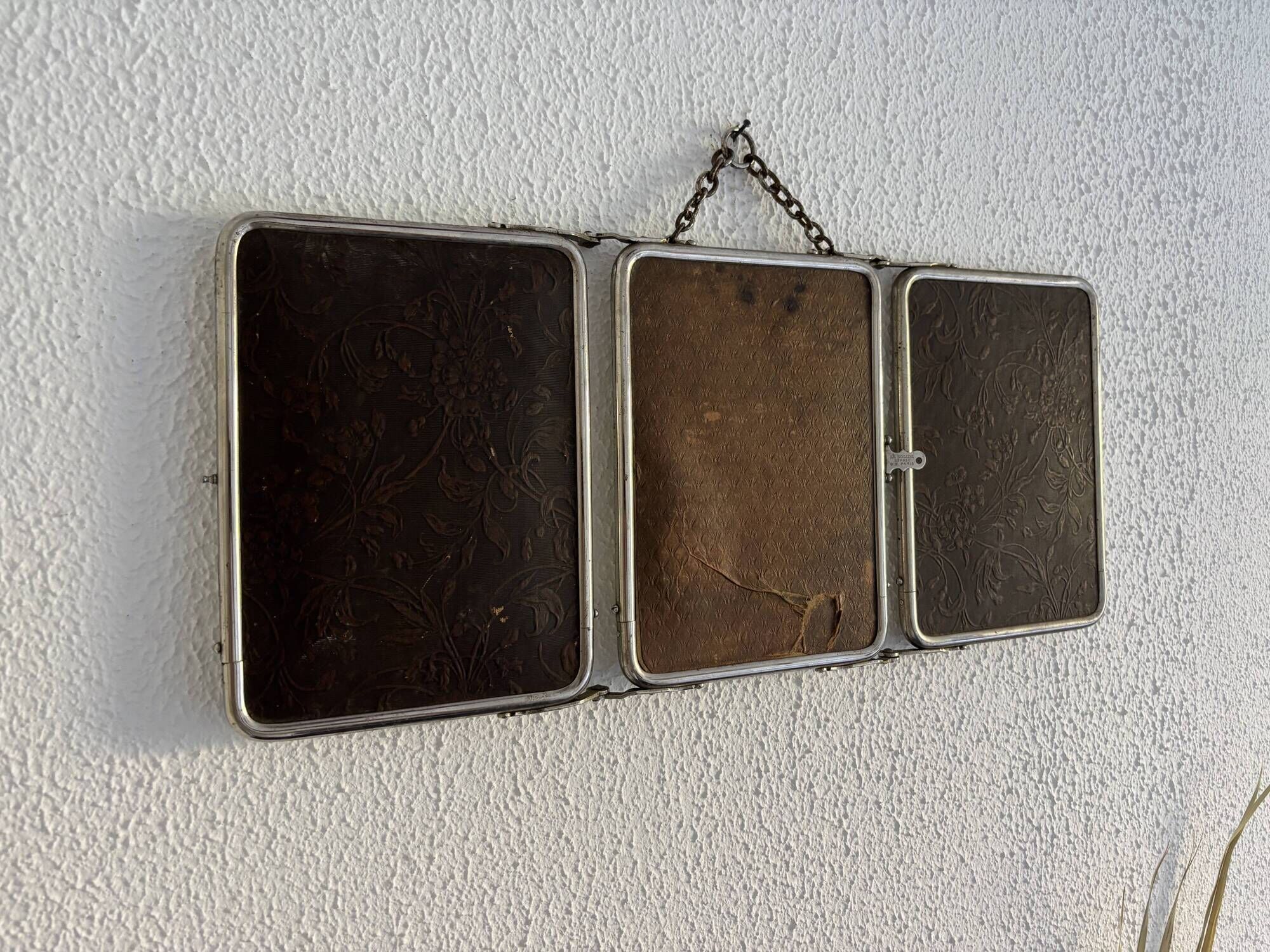 Vintage mirror 1900 triptych barber Le Solide Paris Art Nouveau - 21 x 50