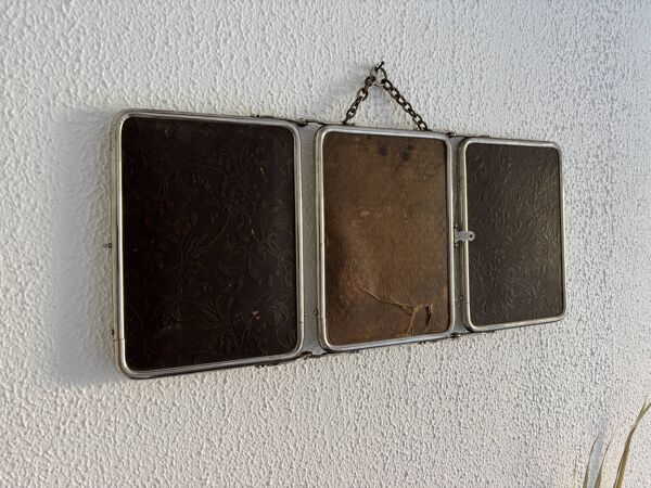 Miroir vintage 1900 triptyque barbier Le Solide Paris Art Nouveau - 21 x 50
