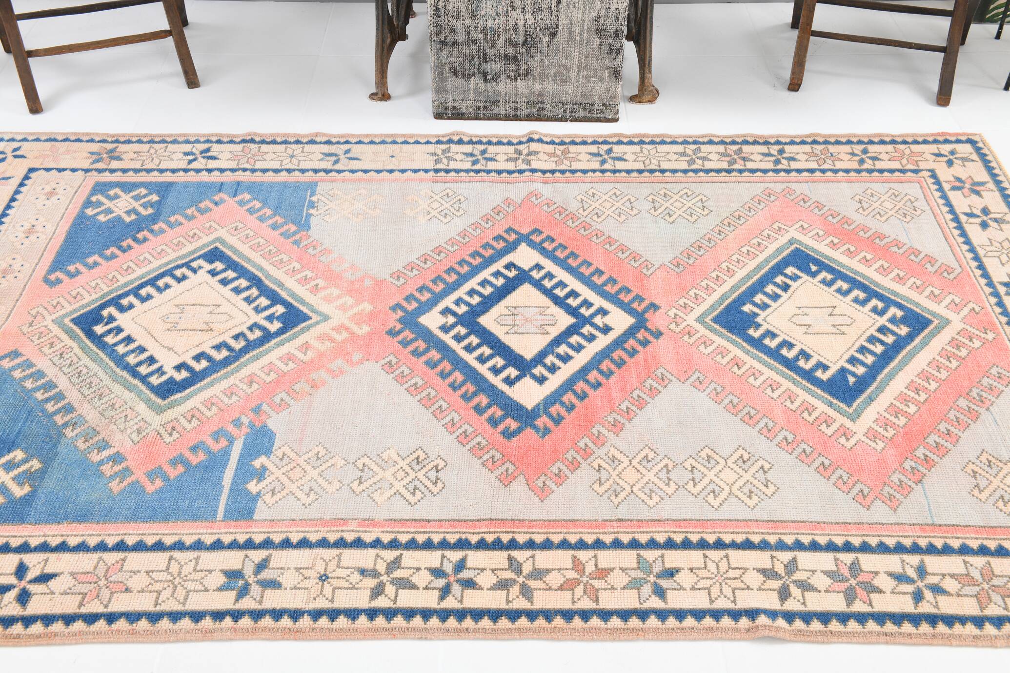 4x8 Salmon & Blue Handmade Wool Oushak Rug, 141x230Cm SK 20160