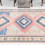 4x8 Salmon & Blue Handmade Wool Oushak Rug, 141x230Cm SK 20160
