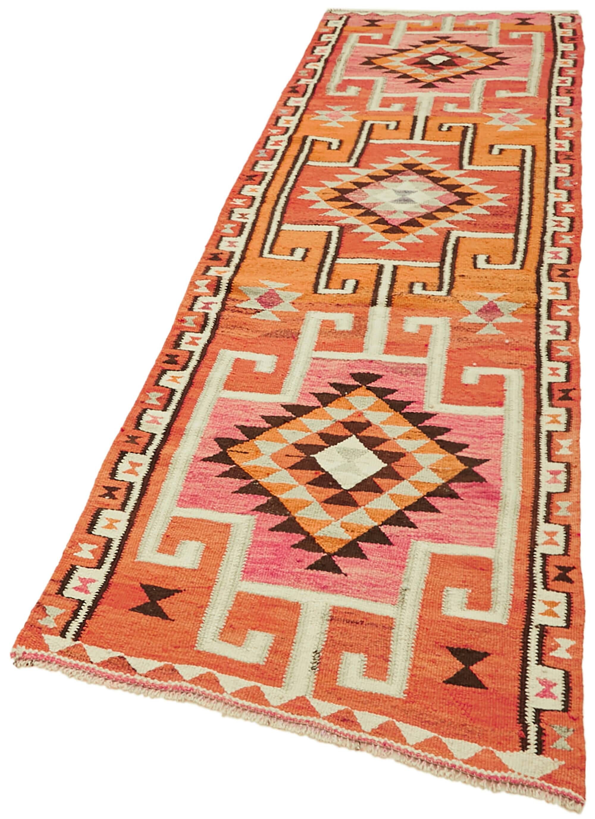 Turkish Handwoven Vintage Herki Kilim 98 cm x 322 cm