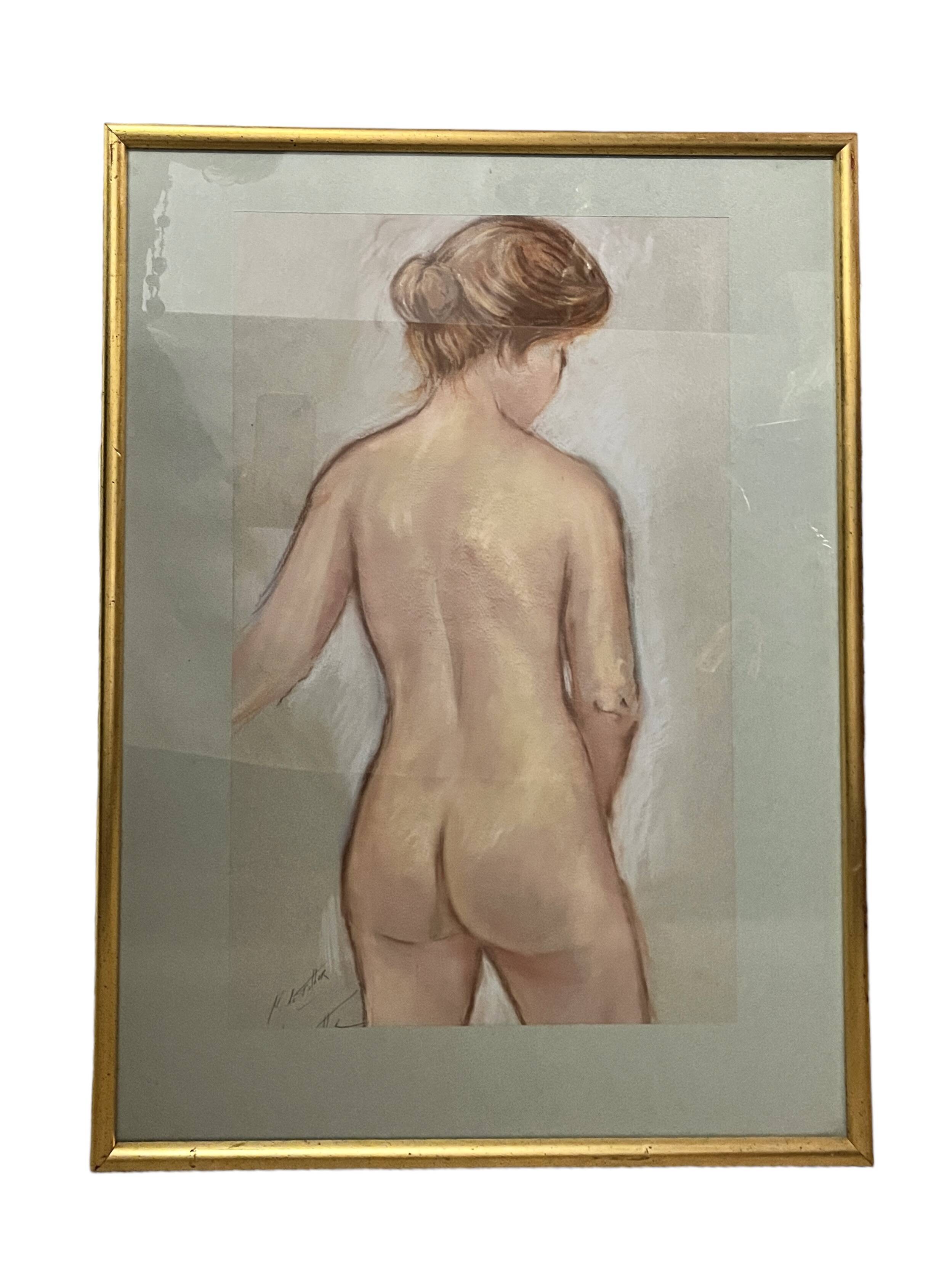 Le Falher (Lionel), Pastel female nude framed 20th century