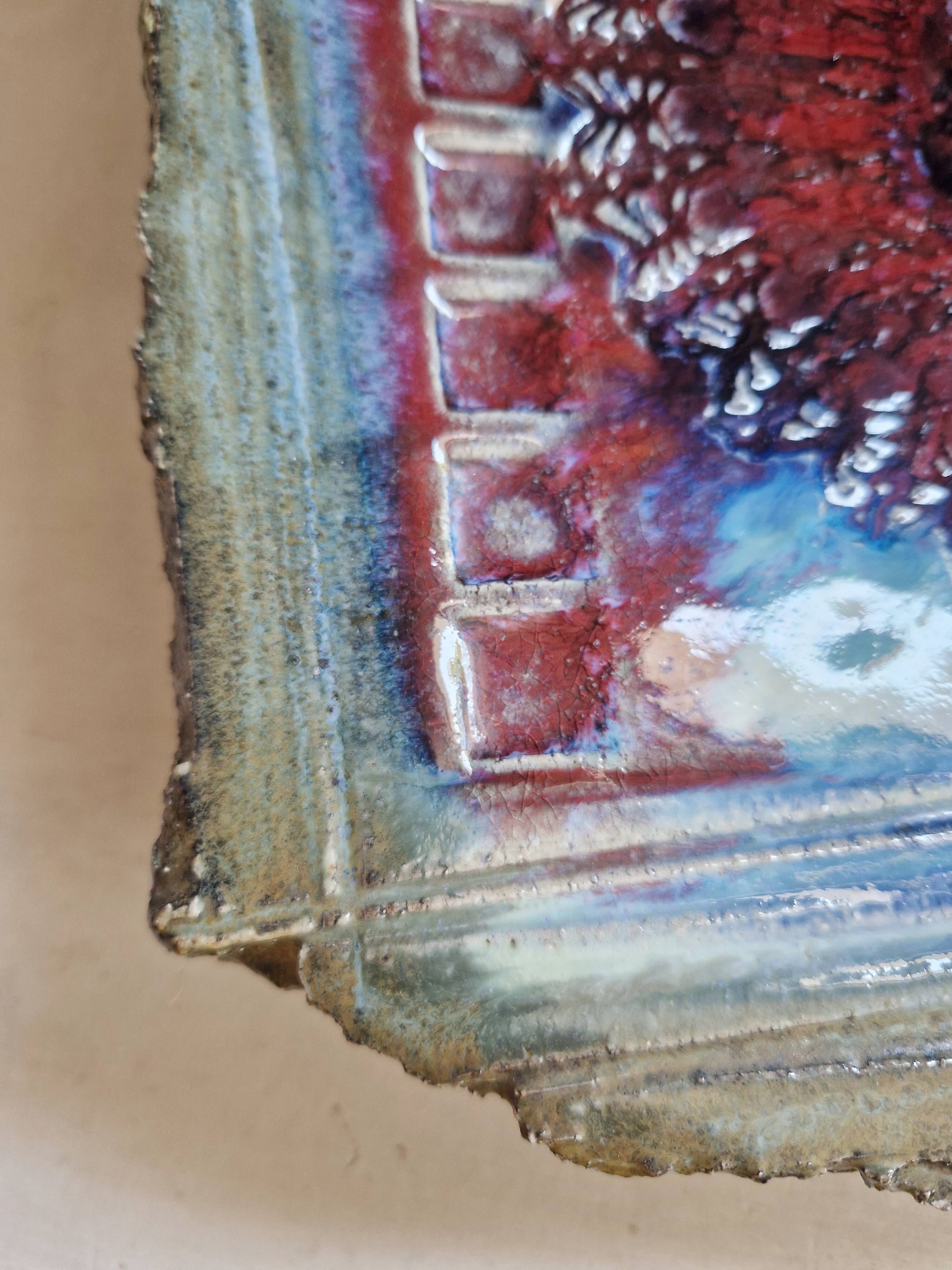 Dish on feet or storage compartment in enameled stoneware signed gerard tridot france