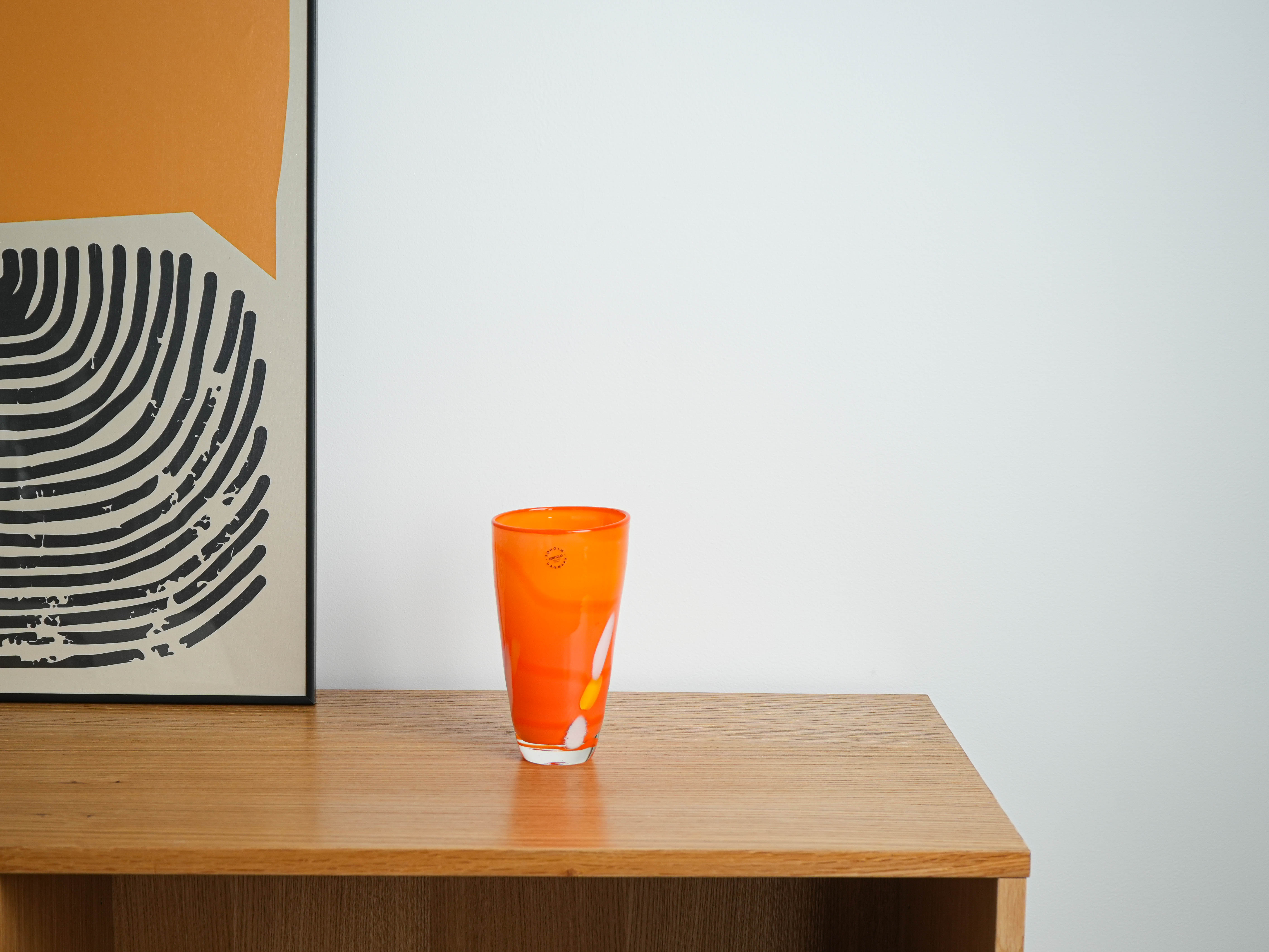 Orange glass vase, Danish design, 1960s, manufactured by Søholm