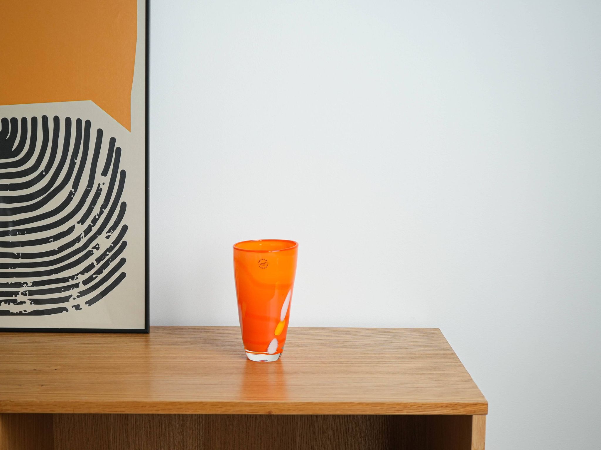 Orange glass vase, Danish design, 1960s, manufactured by Søholm