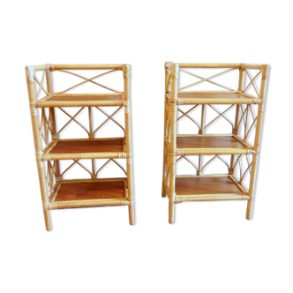 Pair of vintage rattan bedside shelves