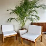 Pair of Baumann white bouclette armchairs