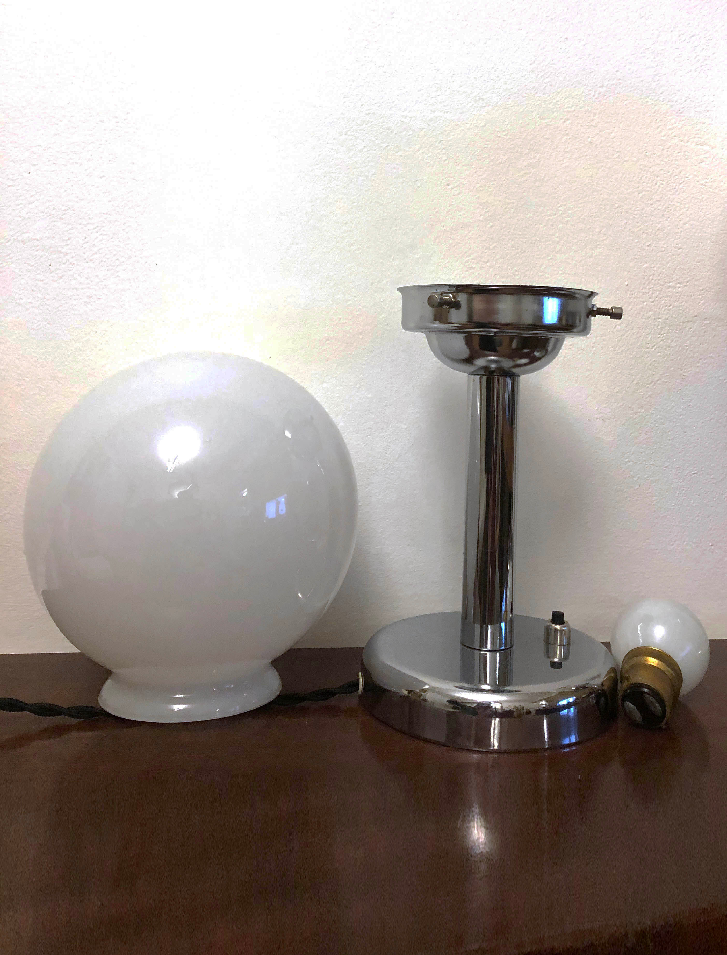 Pair of chrome lamps and opaline art deco