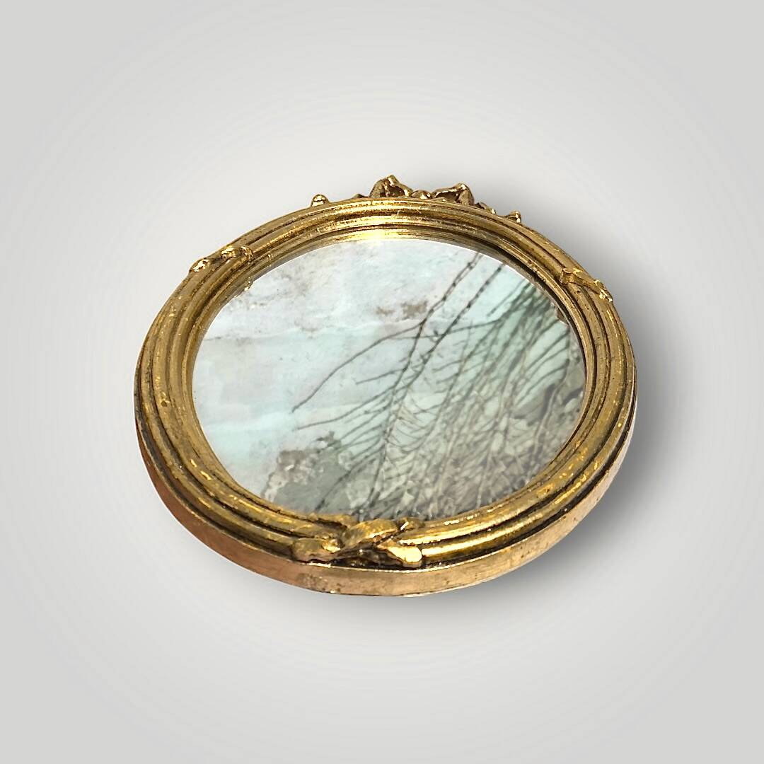 Antique oval wall mirror in gilded resin – Louis XVI knot –