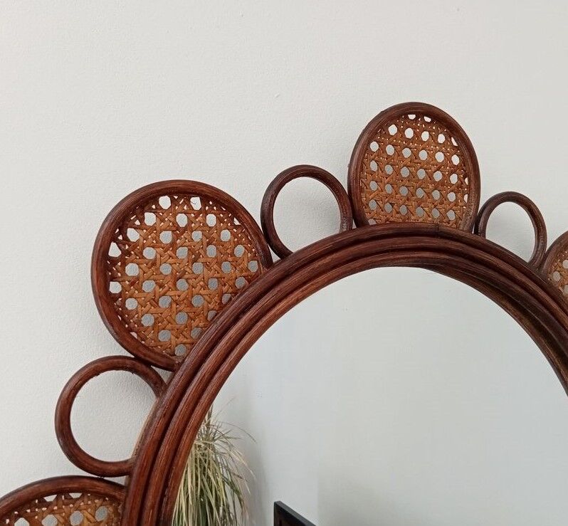 Vintage rattan flower mirror and cannage 60s/70s