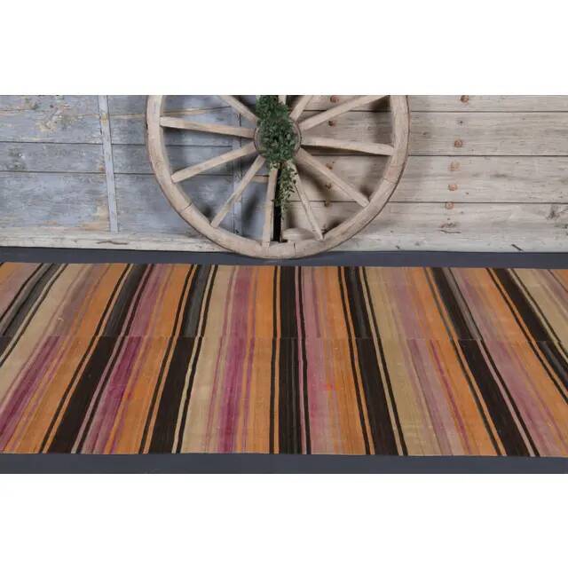 Vintage Turkish Hand-Knotted Wool Cotton Orange Kilim Runner Rug 127x391