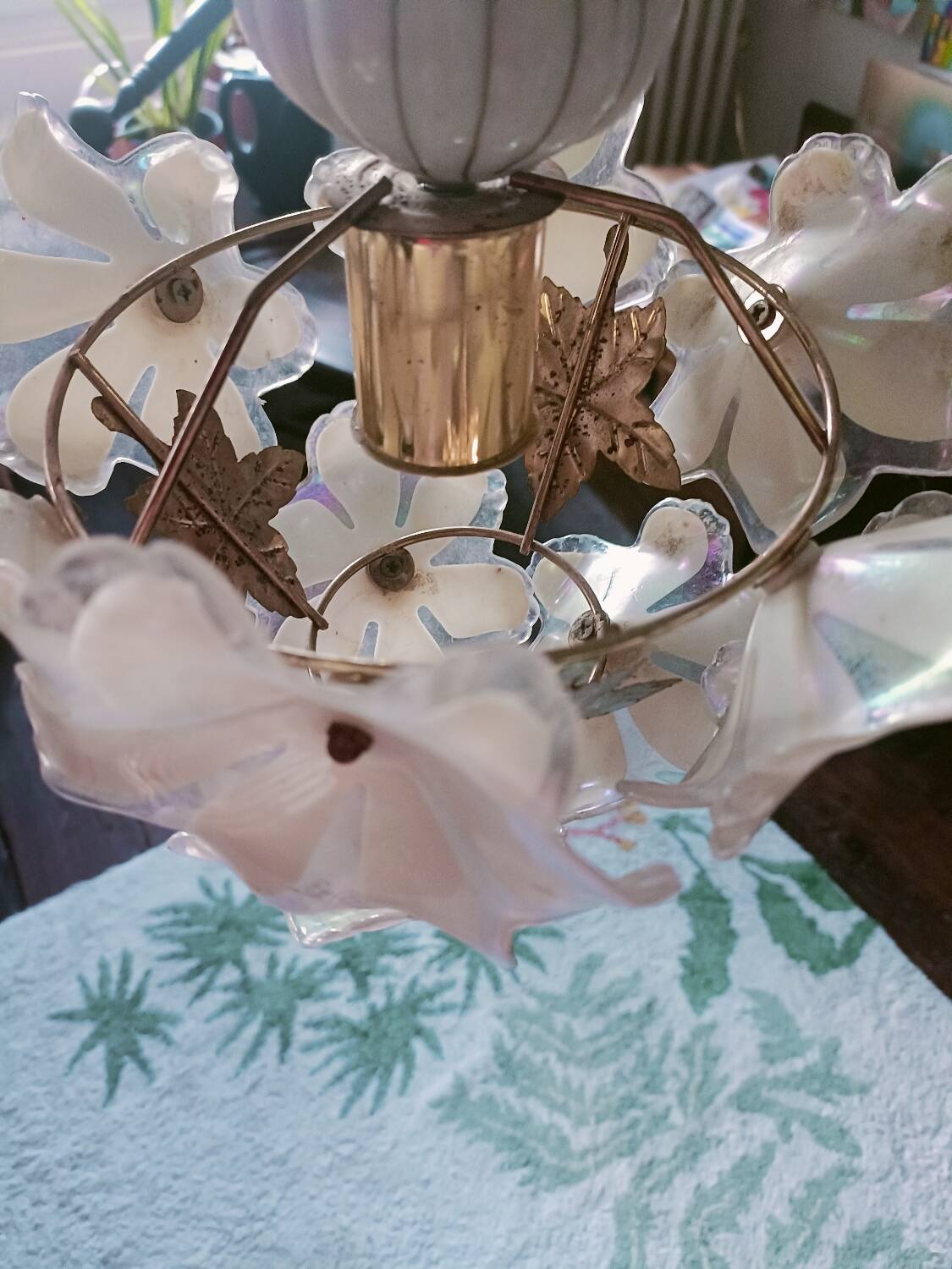 70s Flower and Mirror Chandelier