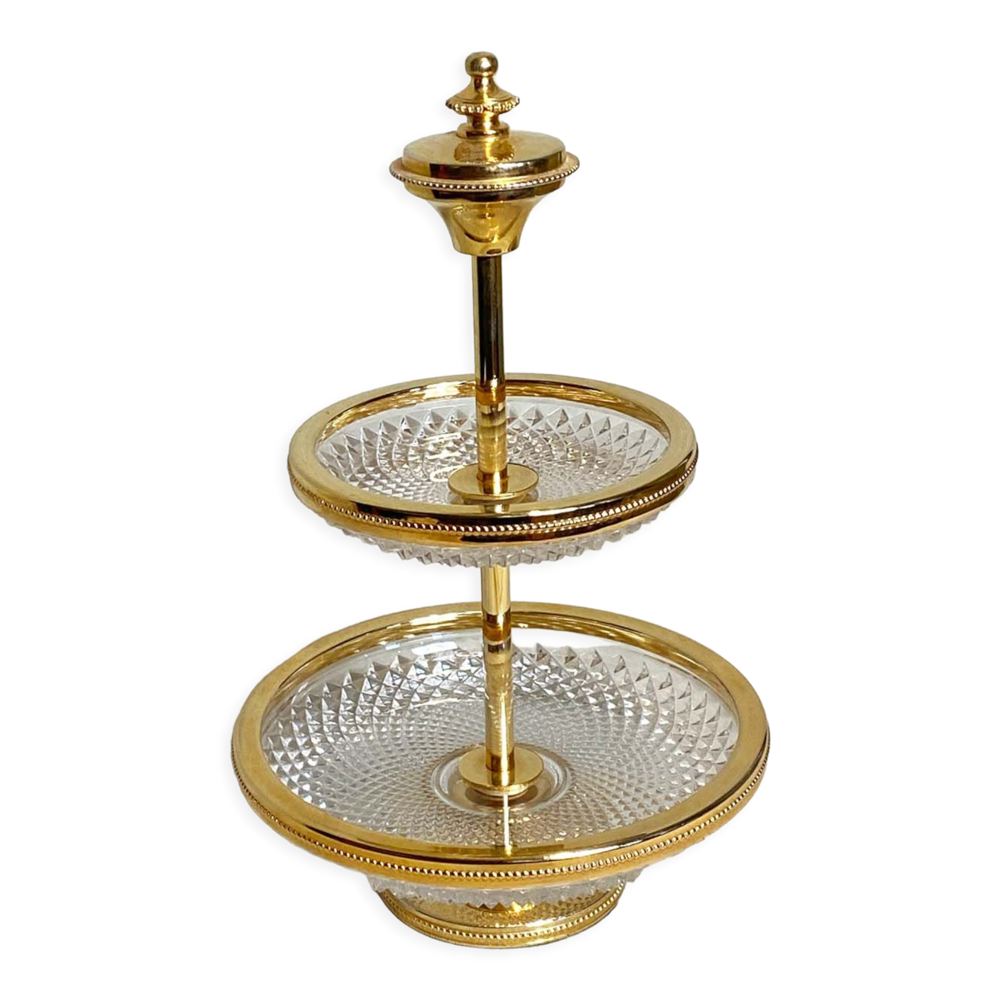 Double dessert display. Glass and gilded metal. Very good condition