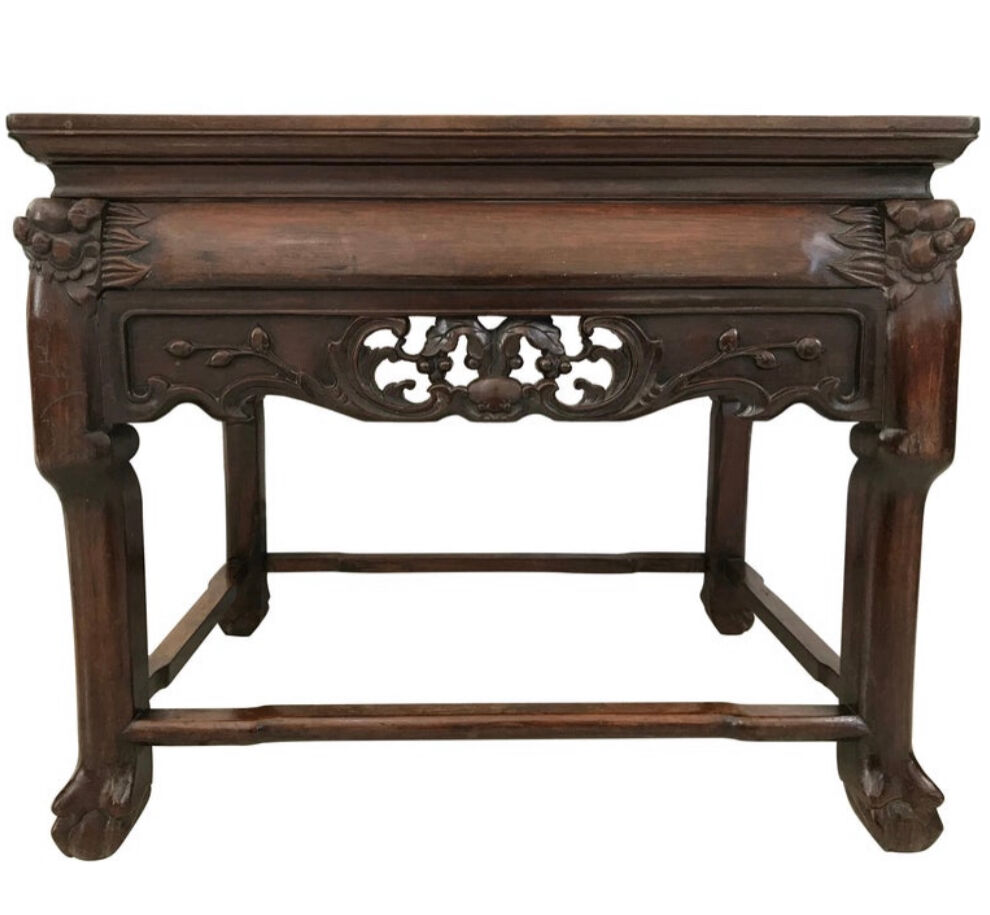 Side table in iron wood and marble from China Circa 1900