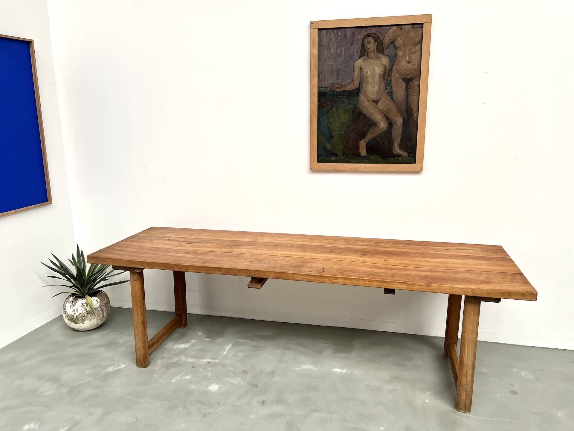 Large brutalist beech farmhouse table