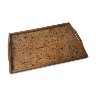 Wooden and cork tray, with handles