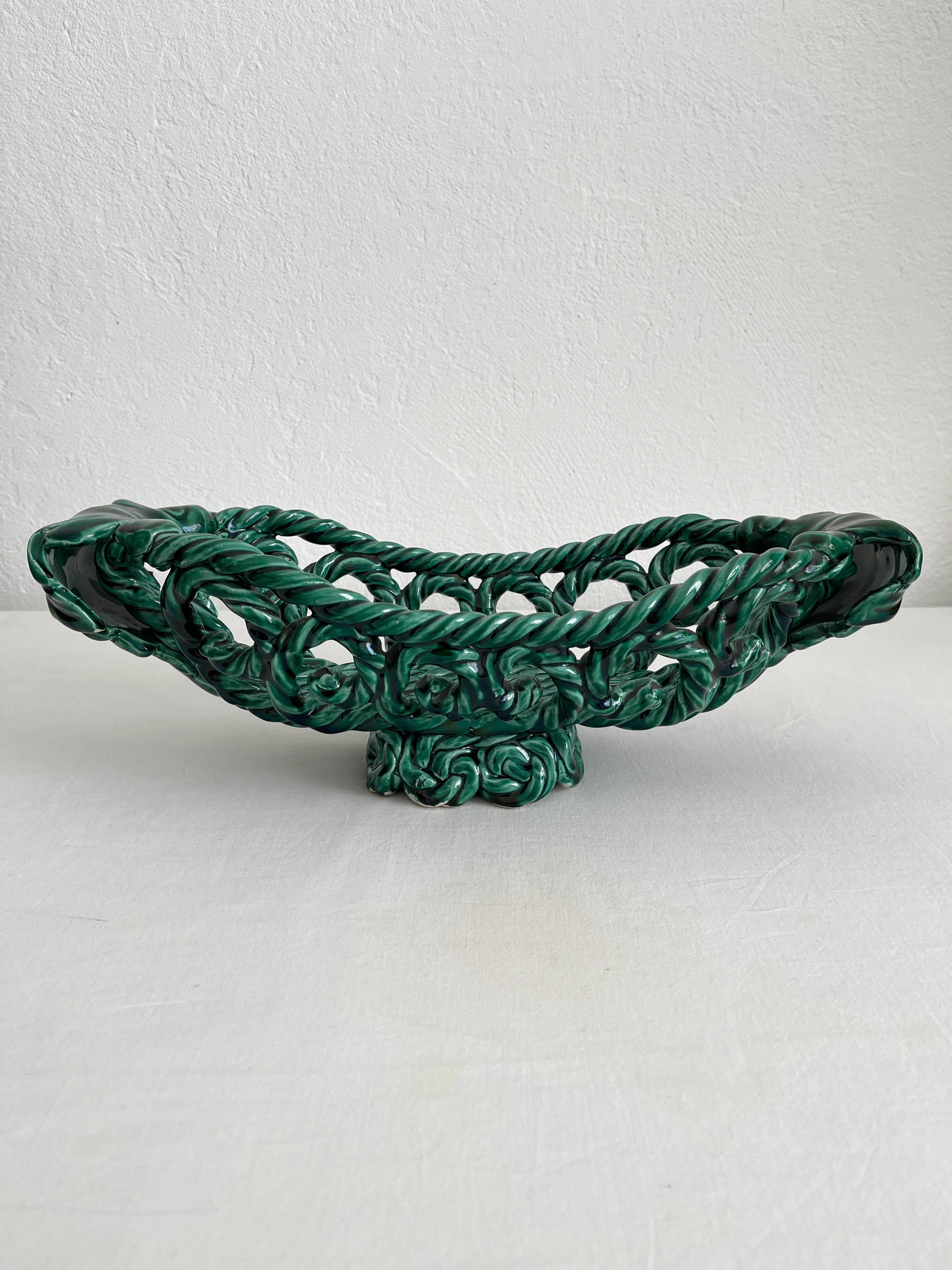 Vintage woven ceramic fruit bowl